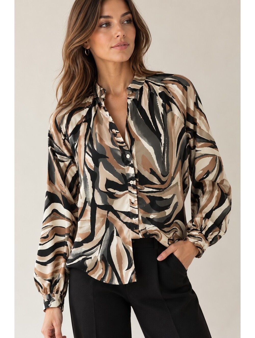 Papillon Nat Zebra Print Button-Up Blouse – Women’s Small